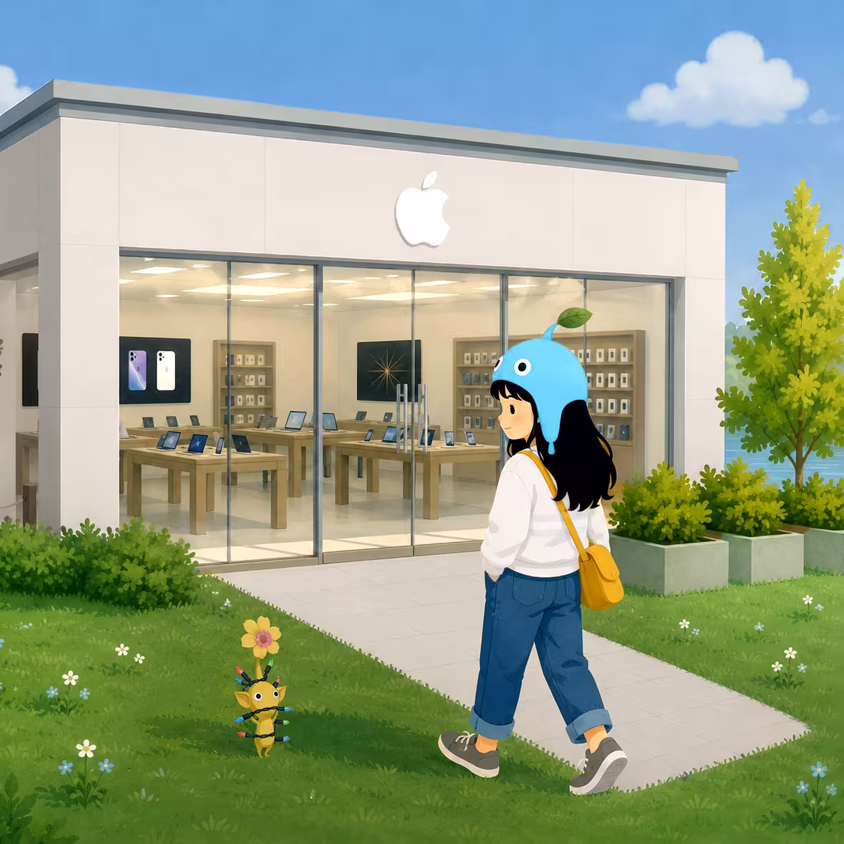 Girl at an appliances store with Appliances Store Decor Pikmin-style companions
